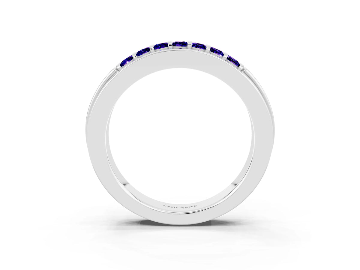 Princess Cut Tanzanite Bar-Set Pavé Band in White gold with Grooved Edge Detailing_3