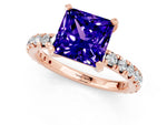 Princess Cut Tanzanite Pavé Solitaire Ring in Rose gold with Round Pavé Band and Prong Setting_1