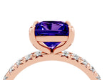 Princess Cut Tanzanite Pavé Solitaire Ring in Rose gold with Round Pavé Band and Prong Setting_4