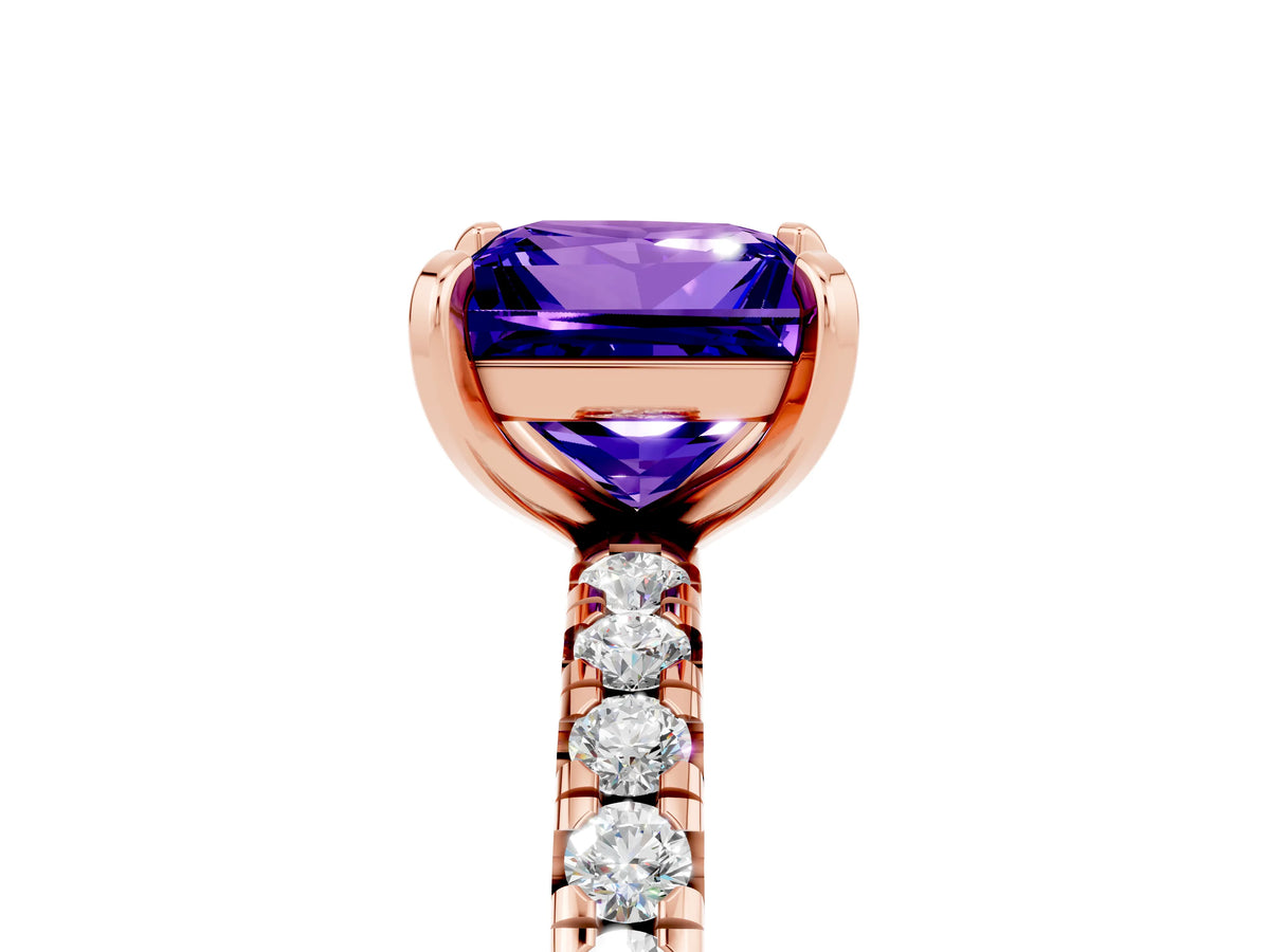 Princess Cut Tanzanite Pavé Solitaire Ring in Rose gold with Round Pavé Band and Prong Setting_5