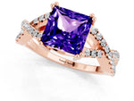Princess Cut Tanzanite Solitaire Ring in Rose gold with Interwoven Pavé Band and Prong Setting_1