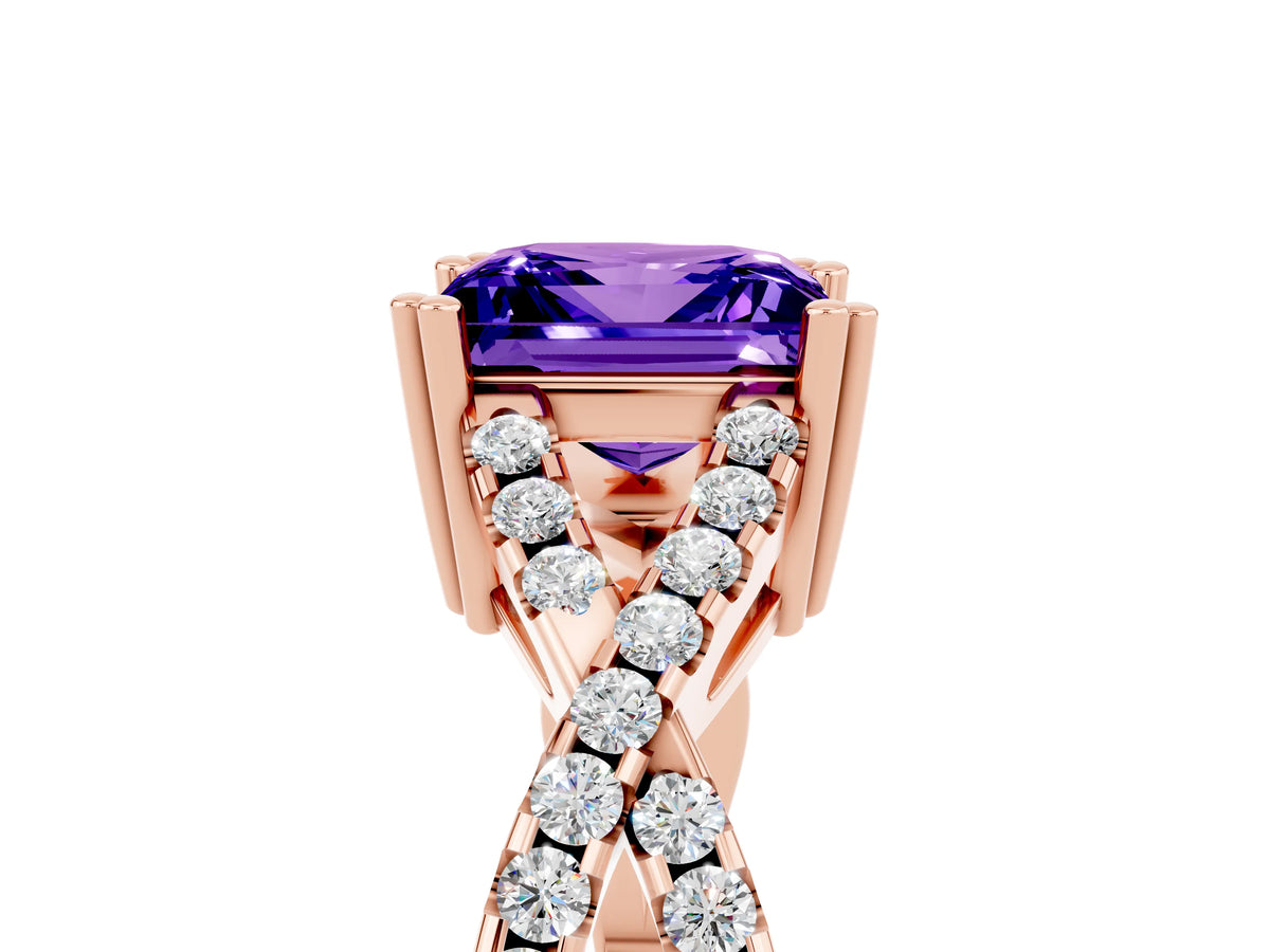 Princess Cut Tanzanite Solitaire Ring in Rose gold with Interwoven Pavé Band and Prong Setting_5