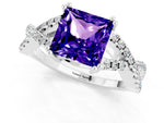 Princess Cut Tanzanite Solitaire Ring in Silver with Interwoven Pavé Band and Prong Setting_7