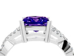 Princess Cut Tanzanite Solitaire Ring in White gold with Interwoven Pavé Band and Prong Setting_4