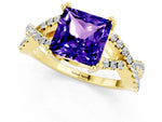 Princess Cut Tanzanite Solitaire Ring in Yellow gold with Interwoven Pavé Band and Prong Setting_1