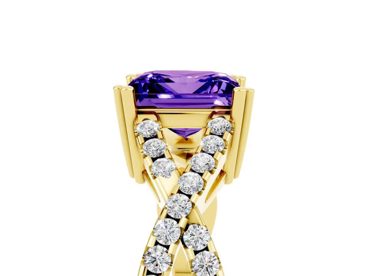 Princess Cut Tanzanite Solitaire Ring in Yellow gold with Interwoven Pavé Band and Prong Setting_5