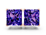 Princess Cut Tanzanite Stud Earrings in Rose gold with Basket Setting