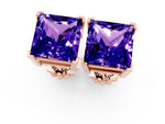 Princess Cut Tanzanite Stud Earrings in Rose gold with Basket Setting_1