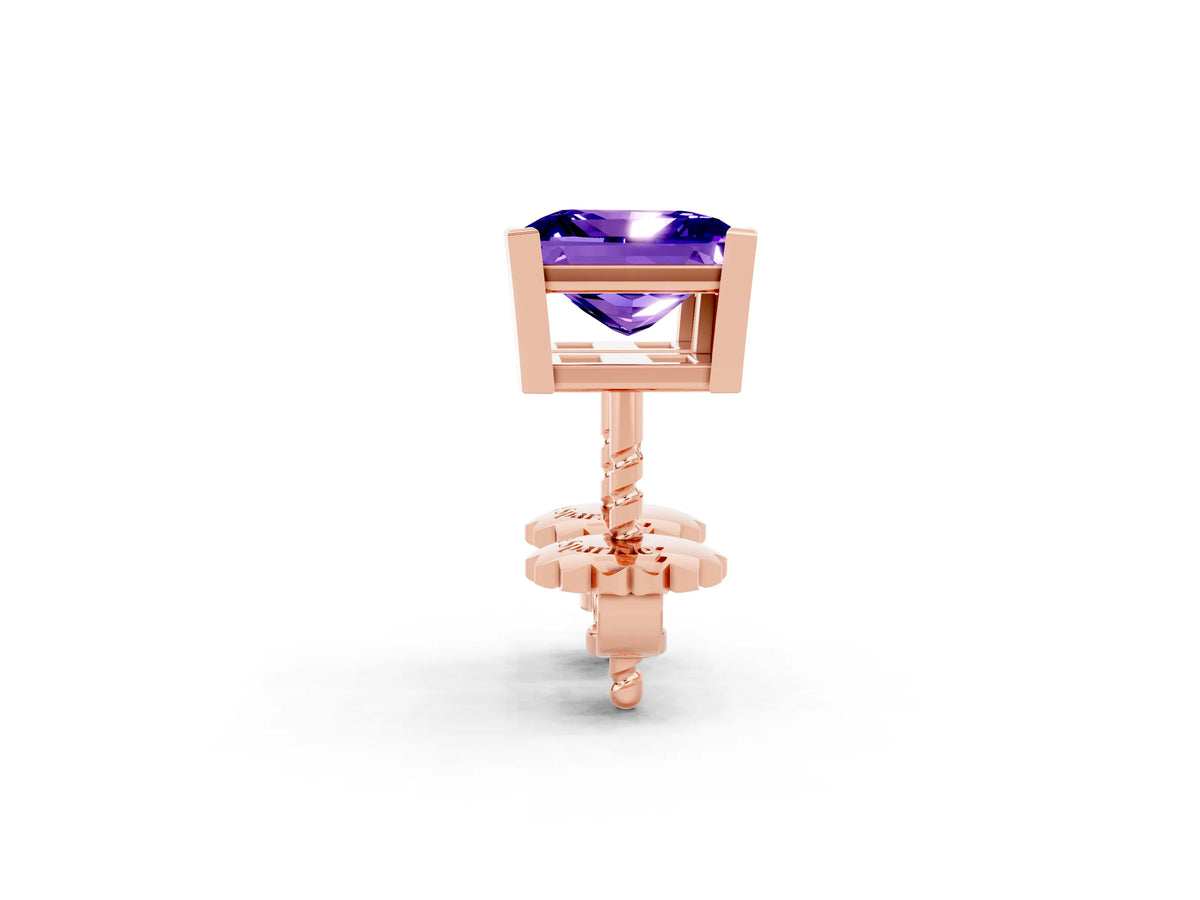 Princess Cut Tanzanite Stud Earrings in Rose gold with Basket Setting_2