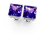 Princess Cut Tanzanite Stud Earrings in White gold with Basket Setting_1