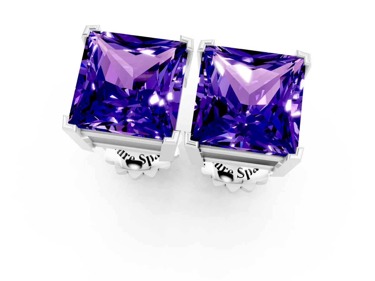 Princess Cut Tanzanite Stud Earrings in White gold with Basket Setting_1