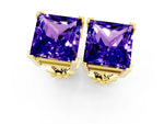 Princess Cut Tanzanite Stud Earrings in Yellow gold with Basket Setting_1