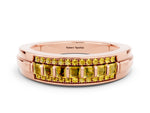 Princess Cut Yellow Sapphire Bar-Set Pavé Band in Rose gold with Grooved Edge Detailing