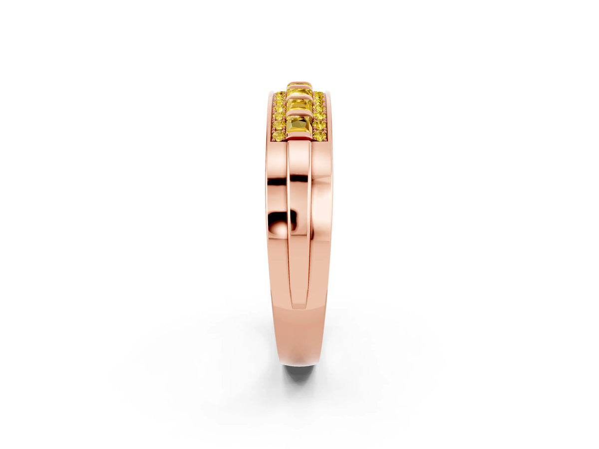 Princess Cut Yellow Sapphire Bar-Set Pavé Band in Rose gold with Grooved Edge Detailing_2