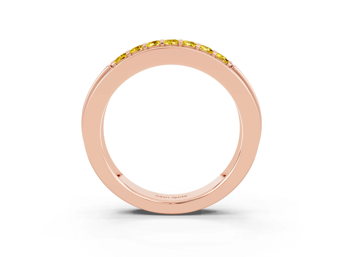 Princess Cut Yellow Sapphire Bar-Set Pavé Band in Rose gold with Grooved Edge Detailing_3