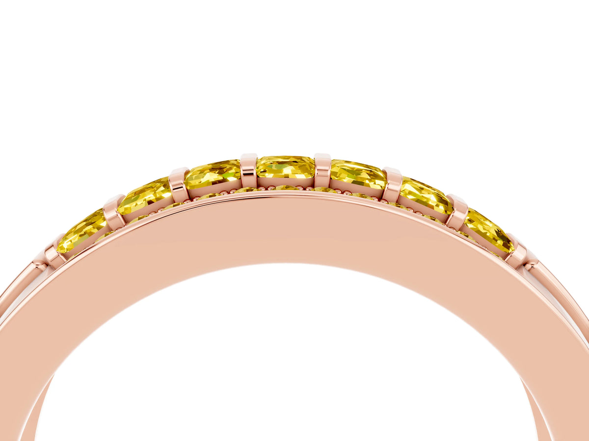 Princess Cut Yellow Sapphire Bar-Set Pavé Band in Rose gold with Grooved Edge Detailing_4