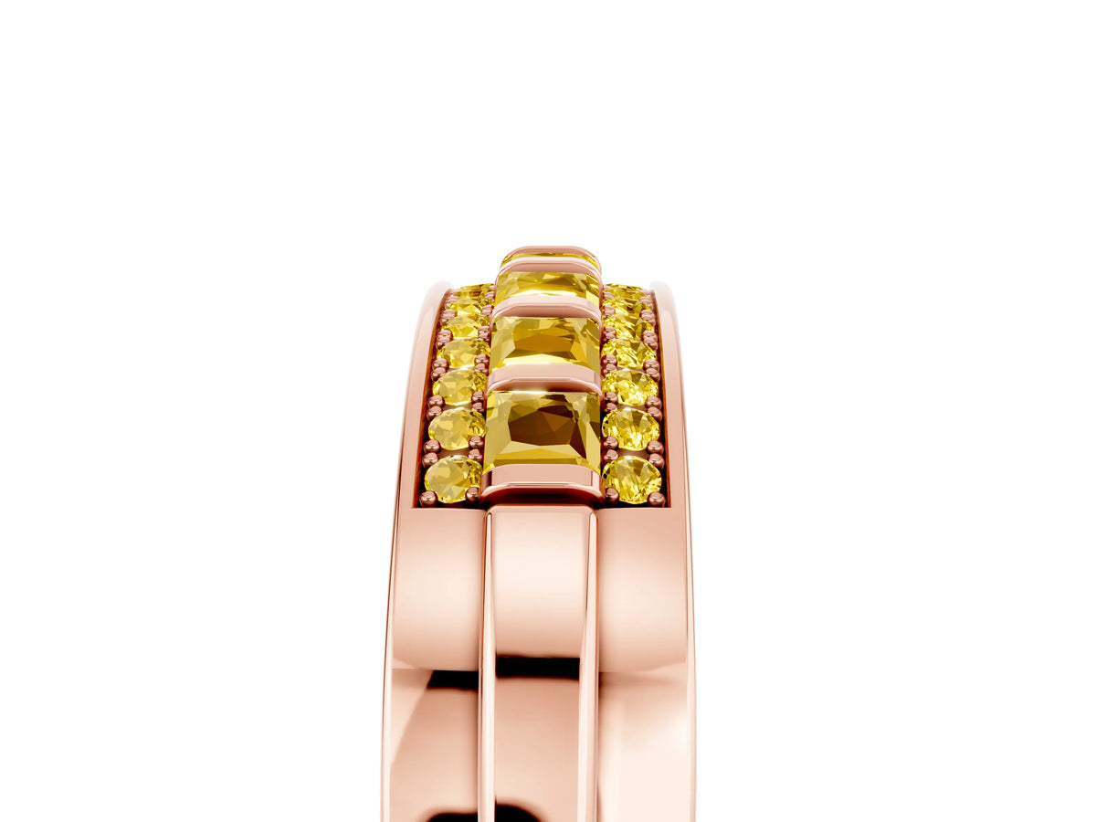 Princess Cut Yellow Sapphire Bar-Set Pavé Band in Rose gold with Grooved Edge Detailing_5