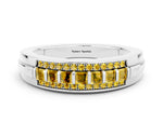 Princess Cut Yellow Sapphire Bar-Set Pavé Band in White gold with Grooved Edge Detailing