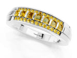 Princess Cut Yellow Sapphire Bar-Set Pavé Band in White gold with Grooved Edge Detailing_1