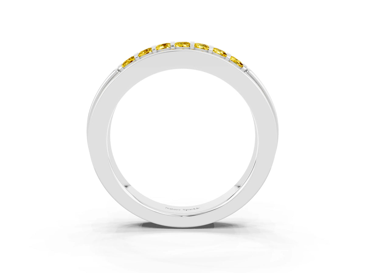 Princess Cut Yellow Sapphire Bar-Set Pavé Band in White gold with Grooved Edge Detailing_3
