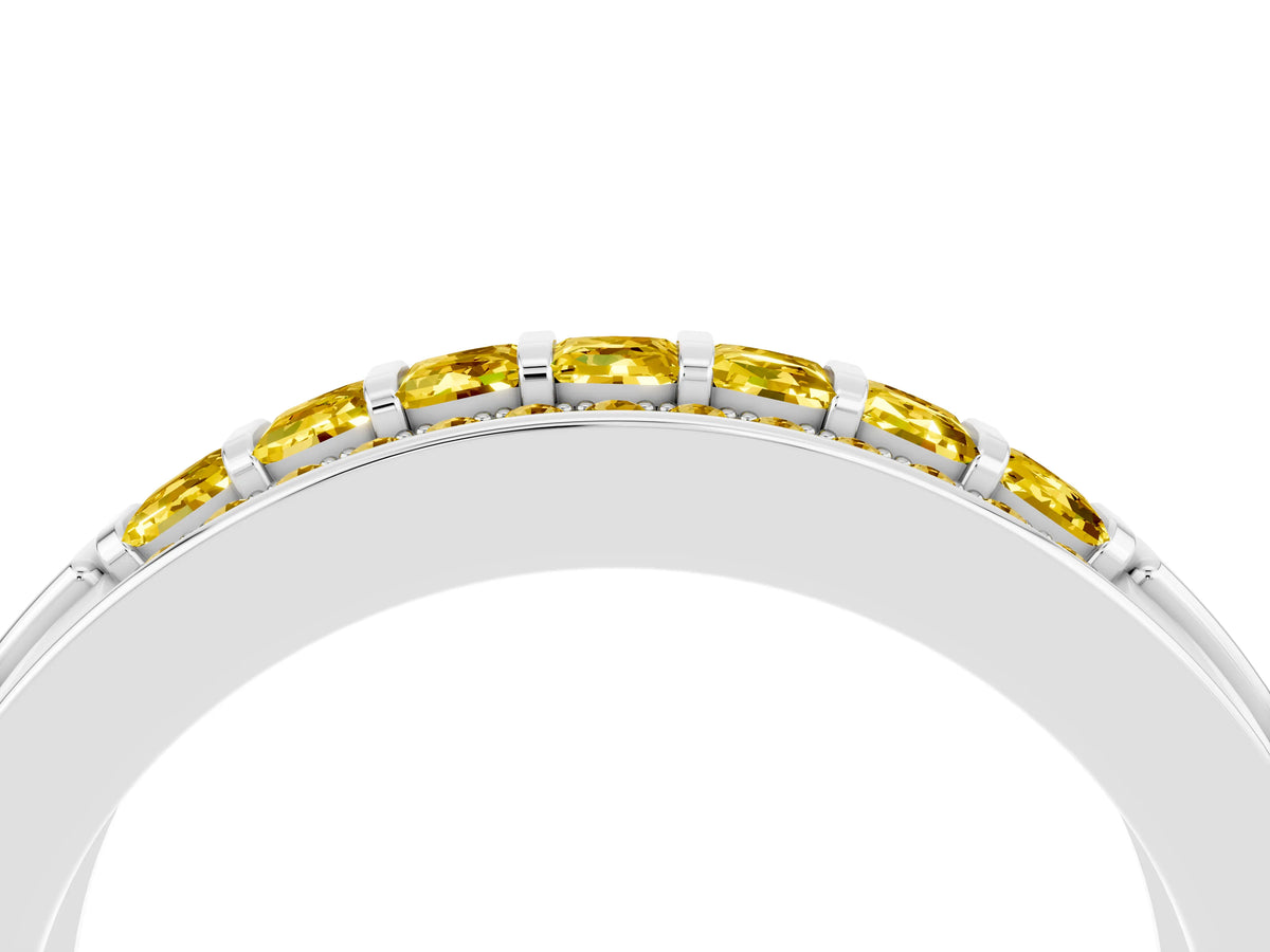 Princess Cut Yellow Sapphire Bar-Set Pavé Band in White gold with Grooved Edge Detailing_4