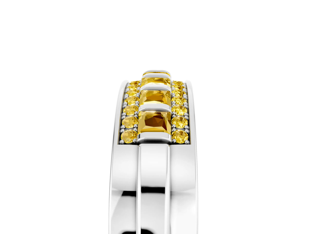 Princess Cut Yellow Sapphire Bar-Set Pavé Band in White gold with Grooved Edge Detailing_5