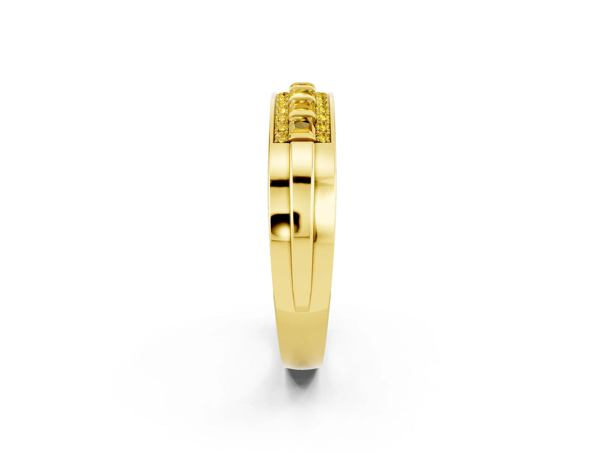 Princess Cut Yellow Sapphire Bar-Set Pavé Band in Yellow gold with Grooved Edge Detailing_2