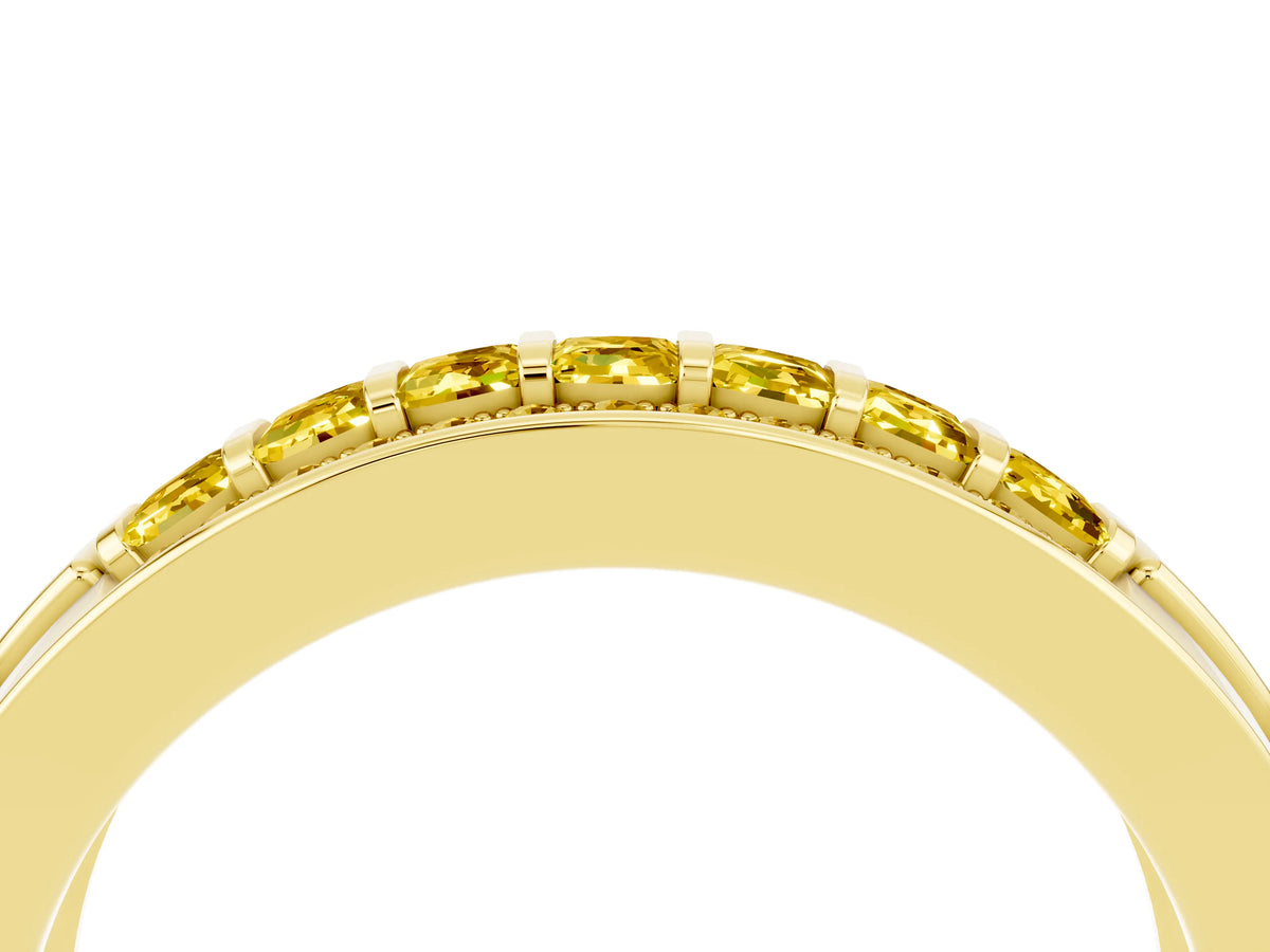 Princess Cut Yellow Sapphire Bar-Set Pavé Band in Yellow gold with Grooved Edge Detailing_4