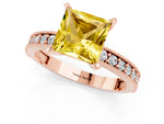 Princess Cut Yellow Sapphire Milgrain Pavé Engagement Ring in Rose gold with Prong Setting_1