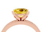 Princess Cut Yellow Sapphire Milgrain Pavé Engagement Ring in Rose gold with Prong Setting_4