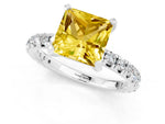Princess Cut Yellow Sapphire Pavé Solitaire Ring in White gold with Round Pavé Band and Prong Setting_1
