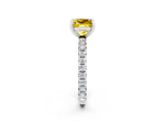 Princess Cut Yellow Sapphire Pavé Solitaire Ring in White gold with Round Pavé Band and Prong Setting_2