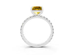 Princess Cut Yellow Sapphire Pavé Solitaire Ring in White gold with Round Pavé Band and Prong Setting_3
