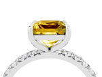 Princess Cut Yellow Sapphire Pavé Solitaire Ring in White gold with Round Pavé Band and Prong Setting_4
