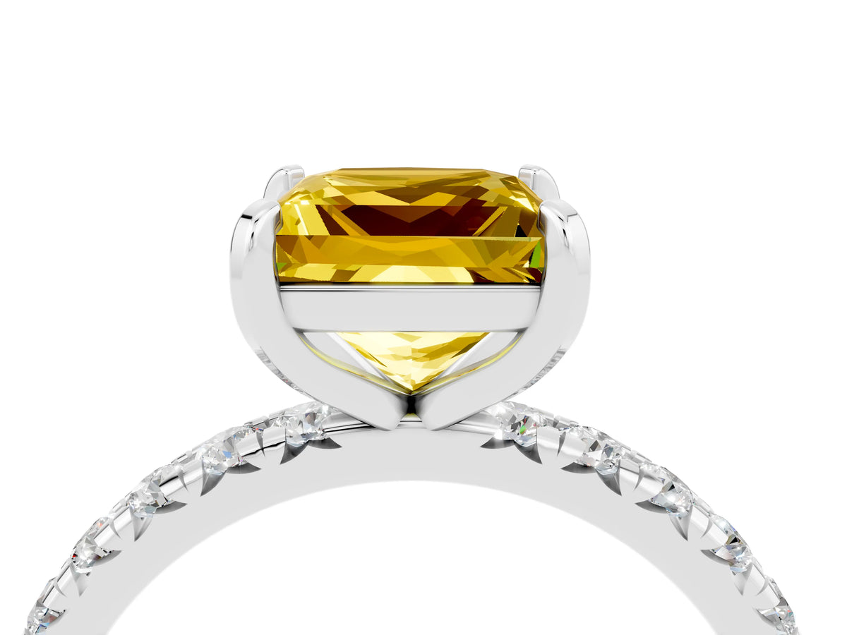 Princess Cut Yellow Sapphire Pavé Solitaire Ring in White gold with Round Pavé Band and Prong Setting_4