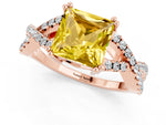 Princess Cut Yellow Sapphire Solitaire Ring in Rose gold with Interwoven Pavé Band and Prong Setting_1