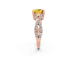 Princess Cut Yellow Sapphire Solitaire Ring in Rose gold with Interwoven Pavé Band and Prong Setting_2