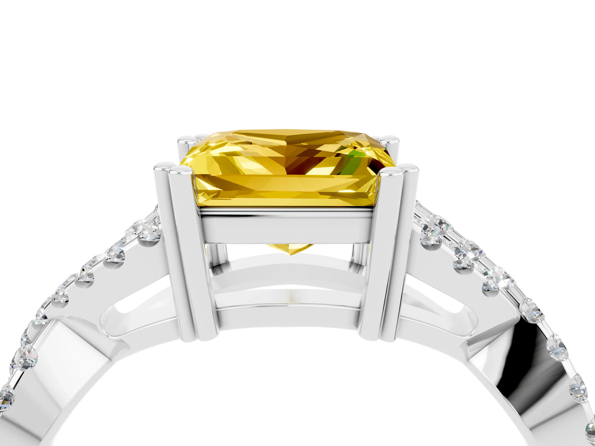 Princess Cut Yellow Sapphire Solitaire Ring in Silver with Interwoven Pavé Band and Prong Setting_10