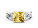Princess Cut Yellow Sapphire Solitaire Ring in Silver with Interwoven Pavé Band and Prong Setting_6