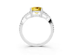 Princess Cut Yellow Sapphire Solitaire Ring in White gold with Interwoven Pavé Band and Prong Setting_3