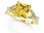 Princess Cut Yellow Sapphire Solitaire Ring in Yellow gold with Interwoven Pavé Band and Prong Setting_1