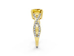 Princess Cut Yellow Sapphire Solitaire Ring in Yellow gold with Interwoven Pavé Band and Prong Setting_2