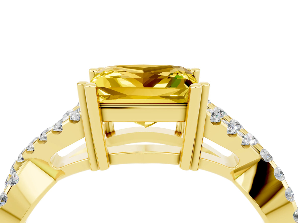 Princess Cut Yellow Sapphire Solitaire Ring in Yellow gold with Interwoven Pavé Band and Prong Setting_4