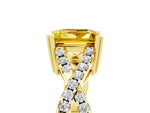 Princess Cut Yellow Sapphire Solitaire Ring in Yellow gold with Interwoven Pavé Band and Prong Setting_5