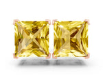 Princess Cut Yellow Sapphire Stud Earrings in Rose gold with Basket Setting