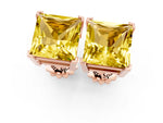Princess Cut Yellow Sapphire Stud Earrings in Rose gold with Basket Setting_1