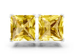 Princess Cut Yellow Sapphire Stud Earrings in White gold with Basket Setting