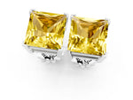 Princess Cut Yellow Sapphire Stud Earrings in White gold with Basket Setting_1