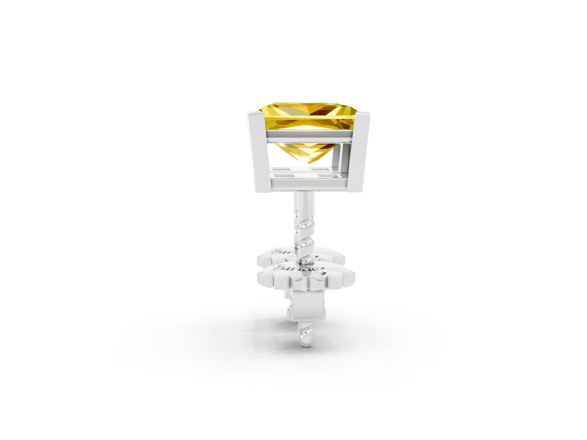 Princess Cut Yellow Sapphire Stud Earrings in White gold with Basket Setting_2