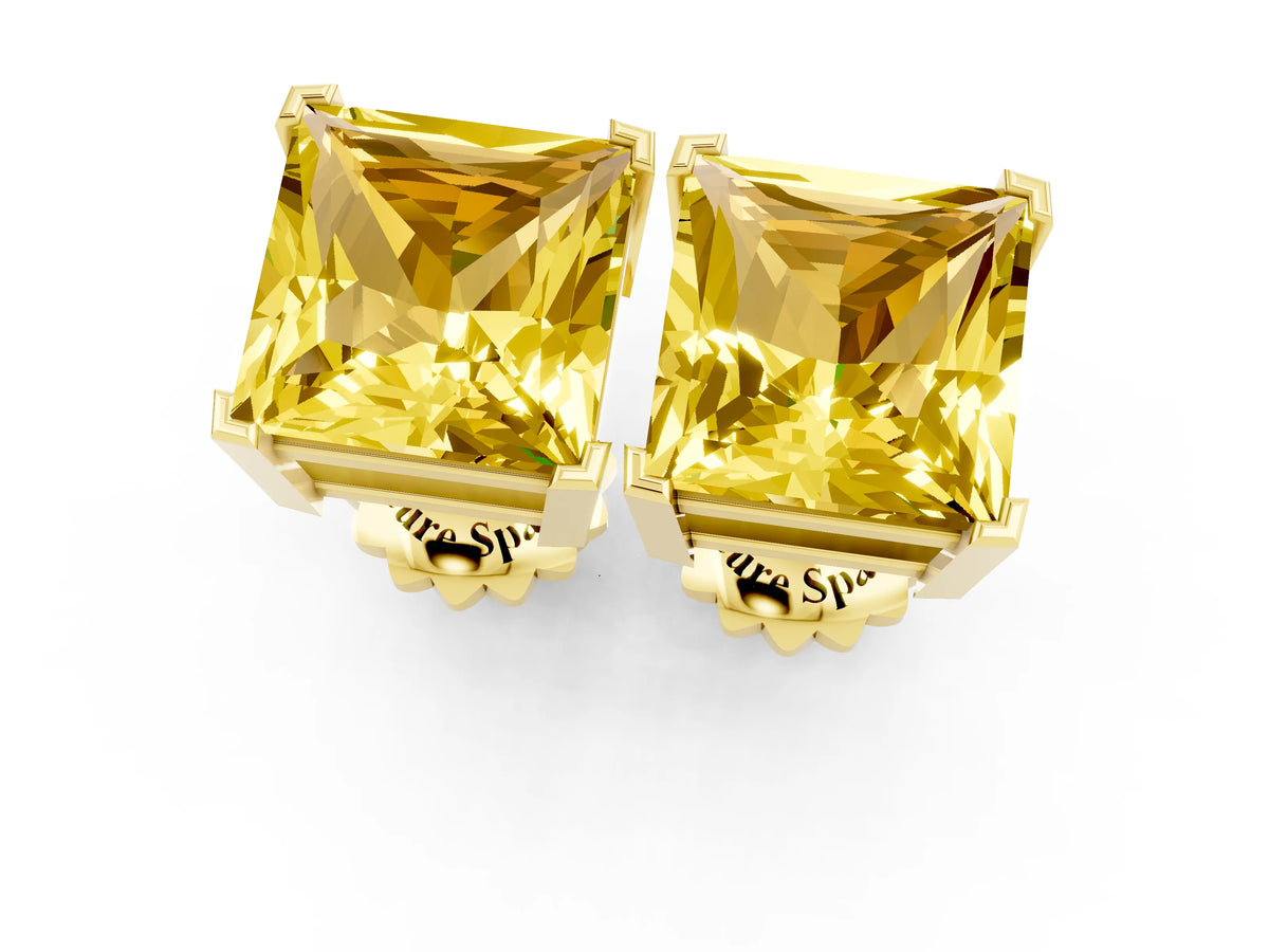 Princess Cut Yellow Sapphire Stud Earrings in Yellow gold with Basket Setting_1